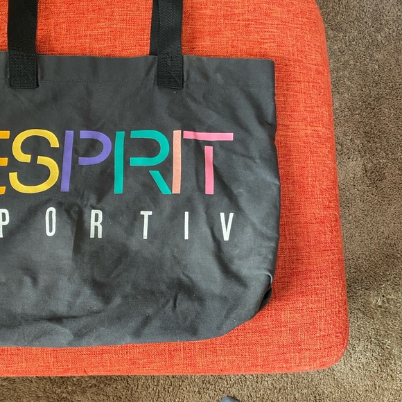 RARE VTG 80’s 90’s ESPRIT Sportiv Large Black Tote Bag Gym Shopper Market Logo - Picture 6 of 11